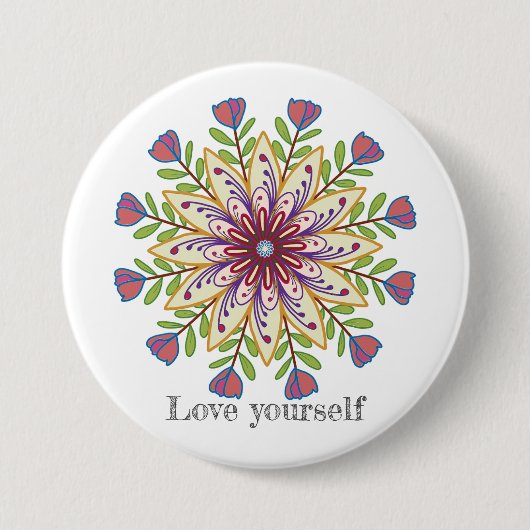 Love yourself mandala flowers ronde button 7,6 cm (Voorkant)