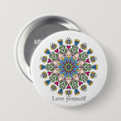 Love yourself mandala flowers ronde button 7,6 cm (Voorkant /achterkant)