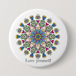 Love yourself mandala flowers ronde button 7,6 cm