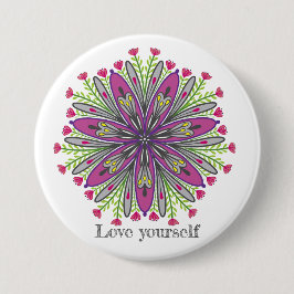 Love yourself mandala flowers ronde button 7,6 cm