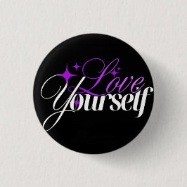 Love Yourself Paars & Wit Schrift Knop Ronde Button 3,2 Cm