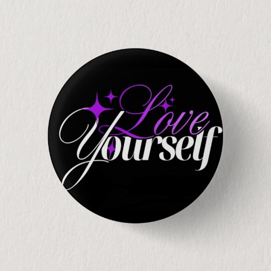 Love Yourself Purple & White Script Button (Voorkant)