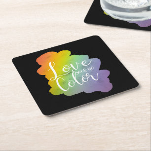 Love Ziet Geen Kleur Quote Regenboog Zwart Vierkante Kartonnen Onderzetter
