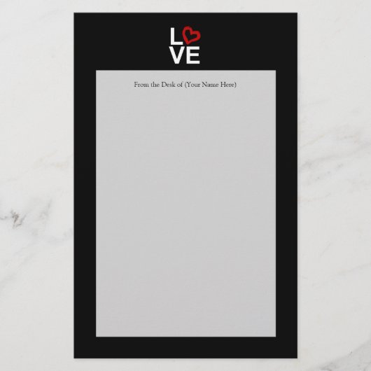 LOVE, zwart en wit met rood kettinghart Briefpapier (Voorkant)