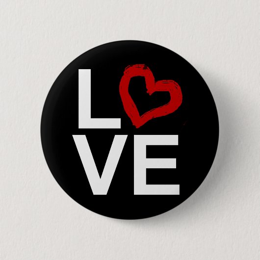 LOVE, zwart en wit met rood kettinghart Ronde Button 5,7 Cm (Voorkant)