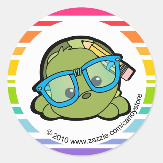 Loveable Smarty Turtle Ronde Sticker (Voorkant)