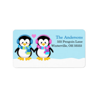 Loveable Winter Earmuff Penguins Adresetiketten Etiket