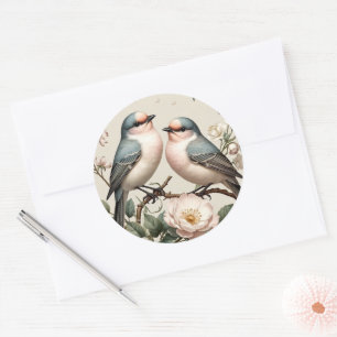 LoveBird Bloemige Ronde Verlovingsfeest Sticker
