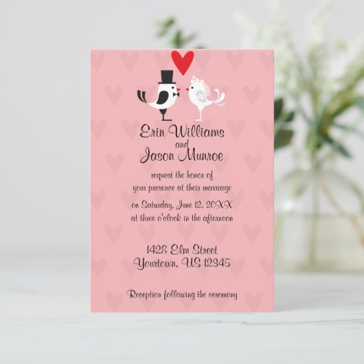 Lovebird bruid en bruidegom bruiloft uitnodiging (Staand voorkant)