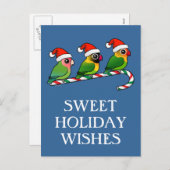 Lovebird Candy Cane Feestdagenkaart (Voorkant / Achterkant)