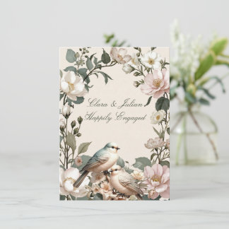 LoveBird Floral Engagement Party Invitation Kaart