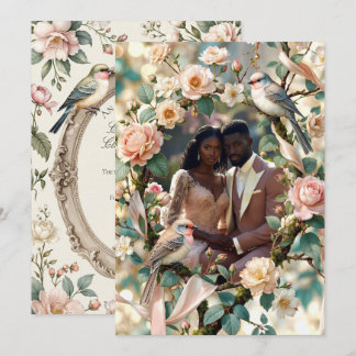 LoveBird Floral Photo Engagement Announcement Kaart