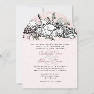  Lovebird Pink Musical Scroll Wedding Kaart