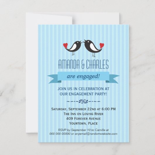 Lovebirds Blue Engagement Party Invitation (Devant)