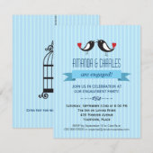Lovebirds Blue Engagement Party Invitation (Devant / Derrière)