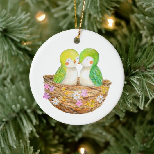 Lovebirds Couple's First Christmas Together Custom Keramisch Ornament (Boom)
