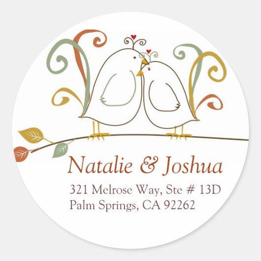 Lovebirds en Étiquette de adresse d'automne (Devant)