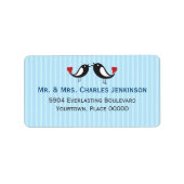 Lovebirds Étiquette de adresse bleu rayé (Devant)