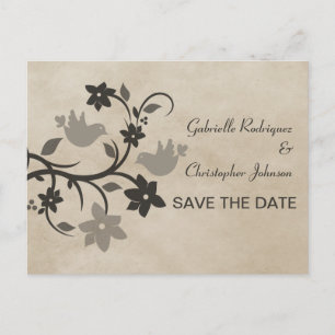 Lovebirds floral gris Enregistrer la date Carte po