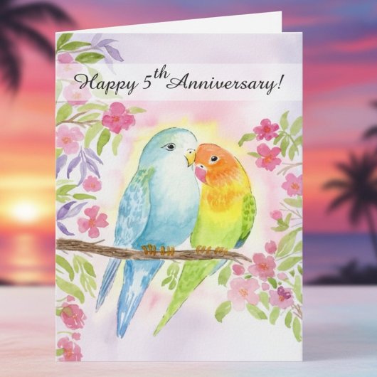 Lovebirds Happy 5th Anniversary Kaart
