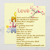 Lovebirds & Hearts rose, gris Faire-part de mariag (Devant / Derrière)