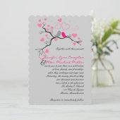 Lovebirds & Hearts rose, gris Faire-part de mariag (Debout devant)