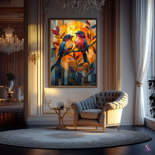 Lovebirds in a Glas in lood Sunset Poster