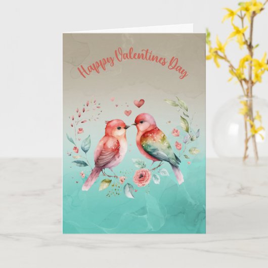 Lovebirds in Bloom: Gelukkige Valentijnsdag groet Kaart (Gele Bloem)