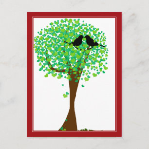 Lovebirds in Tree of Hearts - Lente Tijd Liefde Briefkaart