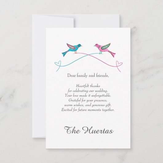 Lovebirds Mariage mexicain Carte de remerciements (Dos)