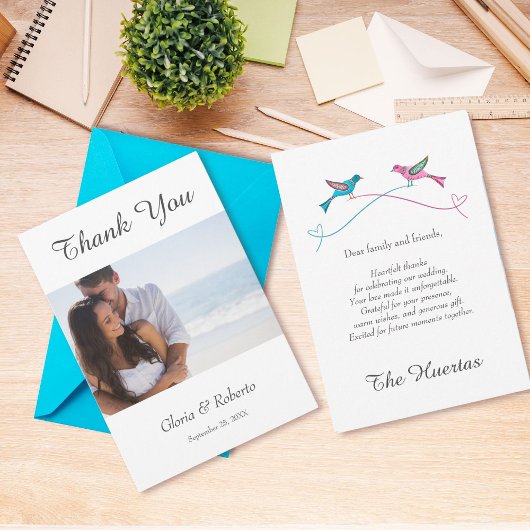 Lovebirds Mariage mexicain Carte de remerciements