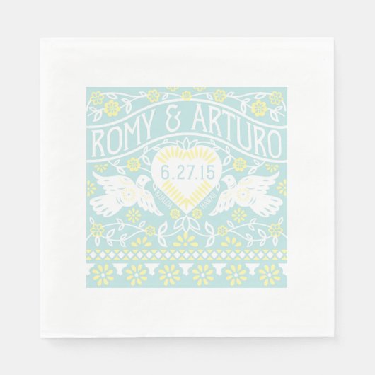 Lovebirds Papel Picado Style Gepersonaliseerd serv Servetten (Voorkant)