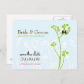 Lovebirds (Powder Blue) Bewaar de datum Aankondigingskaart (Voorkant / Achterkant)