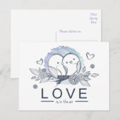 Lovebirds Purple Love Wedding Briefkaart (Voorkant / Achterkant)