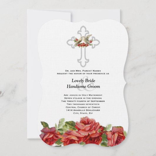 Lovebirds Red Roses Christelijke bruiloft Kaart (Voorkant)