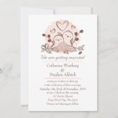 Lovebirds roze en bruin bruiloft uitnodiging (Voorkant)