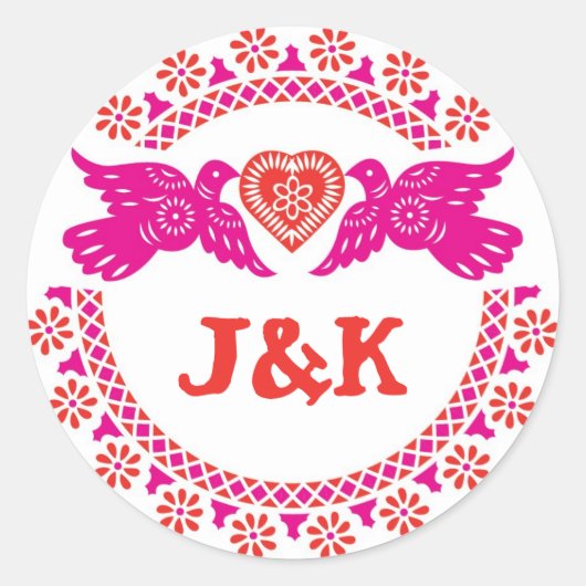 Lovebirds roze en rode ronde sticker (Voorkant)