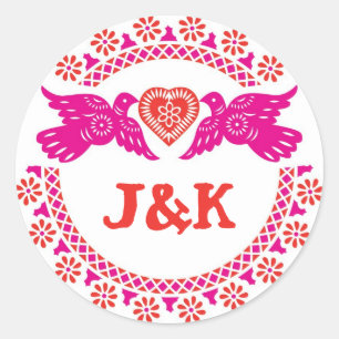 Lovebirds roze en rode ronde sticker