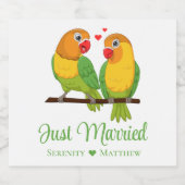 Lovebirds Tortelduifjes Bruiloft Gewoon Getrouwd Sparkling Wijnetiket (Enkel label)