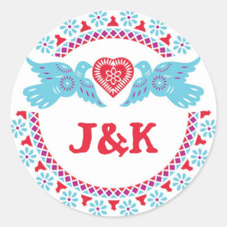 Lovebirds turkoois en rode ronde sticker