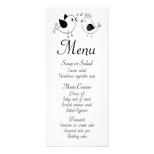 Lovebirds Wedding Party Menu Zwart Vrijgezellenfee (Voorkant)