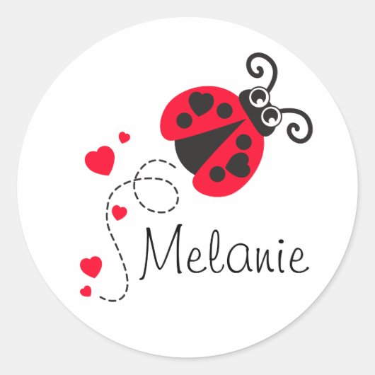 Lovebug ladybug rode witte-naamsticker ronde sticker (Voorkant)