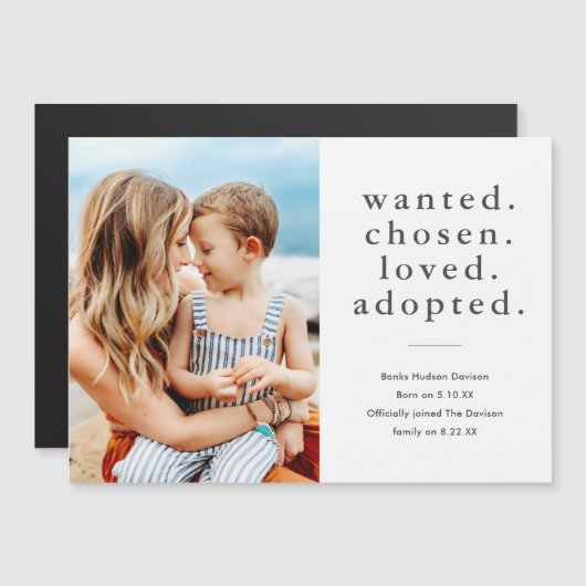 Loved Adopté Faire-part minimal d'adoption photo (Devant / Derrière)