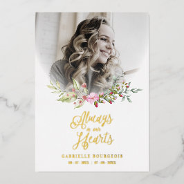 Loved One Woman In Memoriam Funeral Pink Wreath Folie Uitnodiging