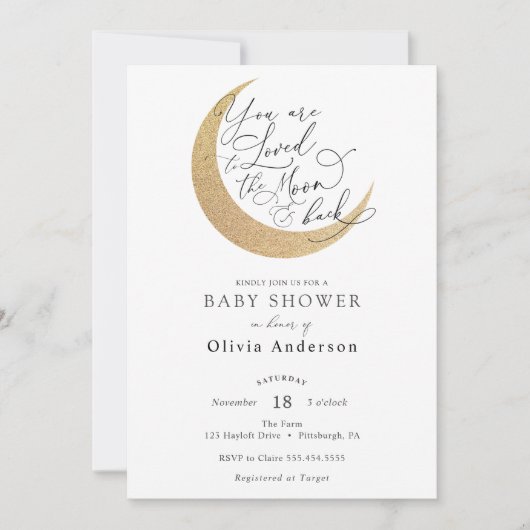 Loved to the Moon en Back Neutral Baby shower Kaart (Voorkant)
