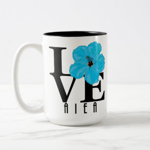 LOVEE Aiea Hawaii 15oz Blue Hibiscus Tweekleurige Koffiemok