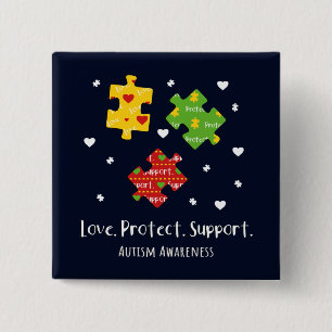 Loveer Beschermt Steunt Autisme Bewustzijn Vierkante Button 5,1 Cm