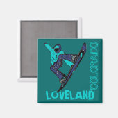 Loveland Colorado Aimant turquoise snowboarder (Recto/Verso)