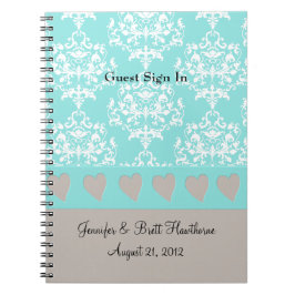Lovely Aqua Blue and Taupe Wedding Guest Notitiebo Notitieboek