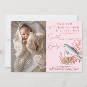 Lovely baby Narwhal 1st Birthday Party Uitnodiging